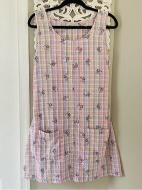 Lemon Grass Vintage 90s Apron Pocket Mini Dress  M Cottagecore Coquette Dainty